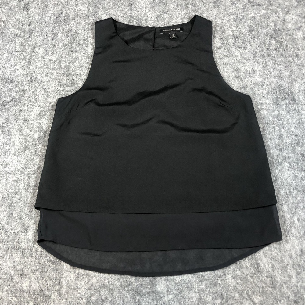 Banana Republic Blouse Womens‎ Petite Small Black Layered High Low Hem Top Shell